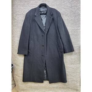 Cashmere Blend Coat Mens Sz 44 Black Single Breasted Long Lined Overcoat Winter